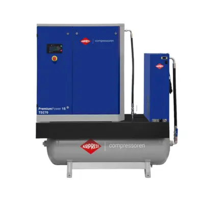 Skruekompressor PremiumPower 15 TD270 - 11 kW m. beholder og køletørrer