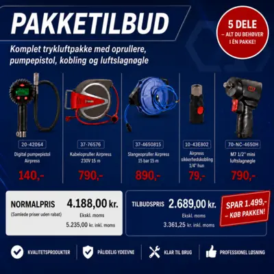 PAKKETILBUD – Komplet trykluftpakke med oprullere og luftslagnøgle