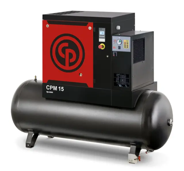 Leasing 802 DDK pr mrd Skruekompressor Chicago Pneumatic CPM 15Kw 8 bar m/ køletørrer og 270 ltr. Beh.