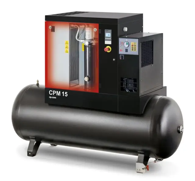 Leasing 809 DDK pr mrd Skruekompressor Chicago Pneumatic CPM 15Kw 8 bar m/ køletørrer og 500 ltr. Beh.