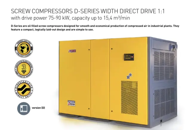 Skruekompressor COMPRAG  Direkte drev 90kW, 10bar med fast hastighed