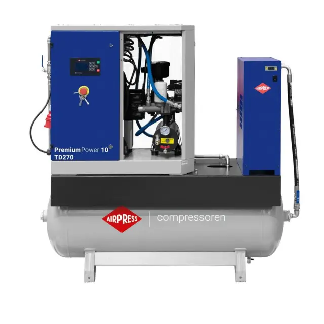 Skruekompressor PremiumPower 10 TD270 - 7,5 kW m. beholder og køletørrer