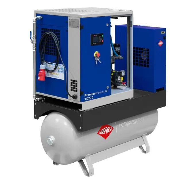 Skruekompressor PremiumPower 10 TD270 - 7,5 kW m. beholder og køletørrer